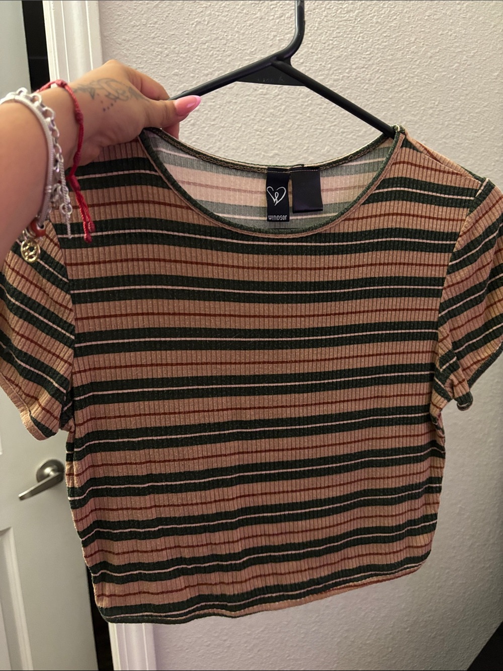Windsor Striped Ribbed Short Sleeve Top - Olive & Tan